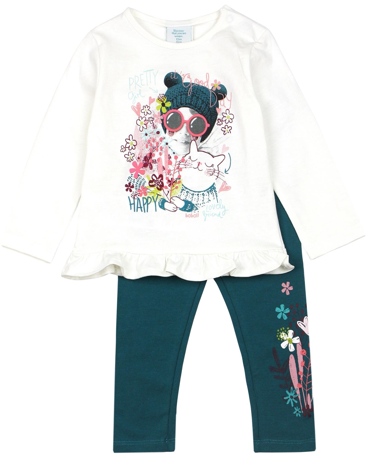 BOBOLI Little Girls T-shirt and Leggings Set with Floral Print, Sizes 12M-5