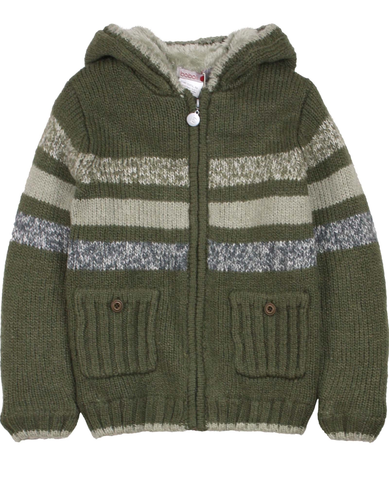 BOBOLI Boys Knit Cardigan with Sherpa Fleece Sizes 4 16