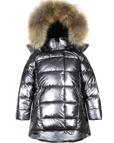 Girls puffer coat with fur hood hotsell