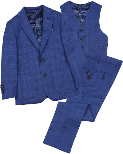 Isaac Mizrahi Boys' 3-piece Suit in Blue Plaid