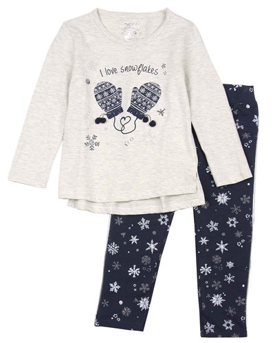 Losan Girls T-shirt with Mittens and Fleece Leggings Set