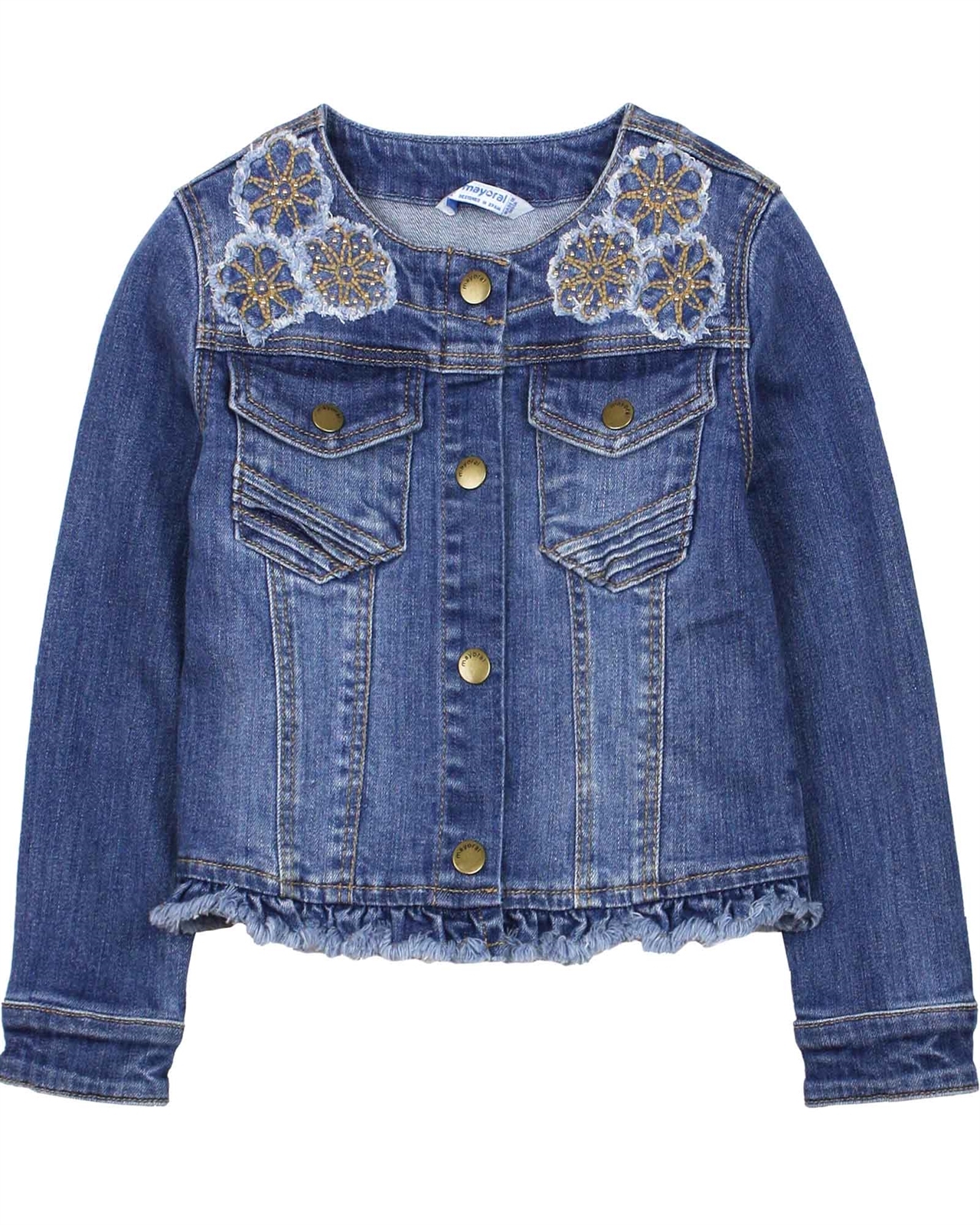 Mayoral Girl s Denim Jacket with Applique in Medium Blue Mayoral Mayoral Spring Summer 2021