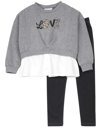 Mayoral Girl's Layered Look Sweatshirt and Denim Leggings Set