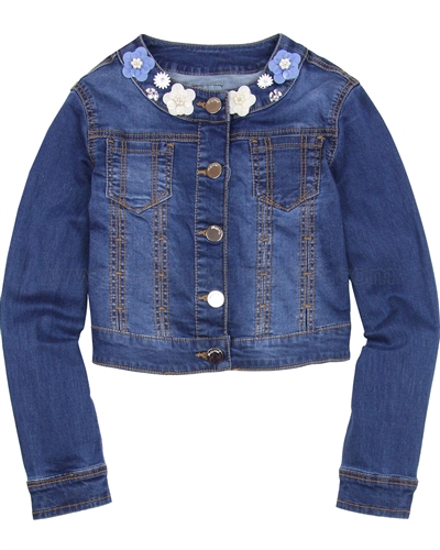 Mayoral Girl's Denim Jacket with Flowers