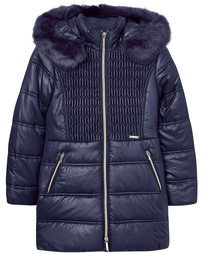 Mayoral Junior Girl's Navy Puffer Coat with Hood