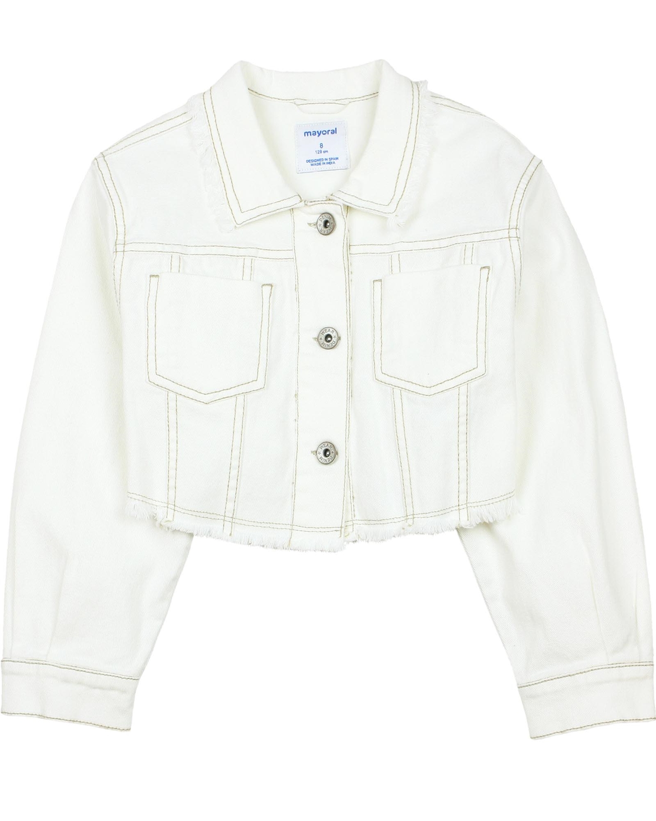 Girls Ecru Crop Denim Jacket | Girls Jackets |Select Fashion Online