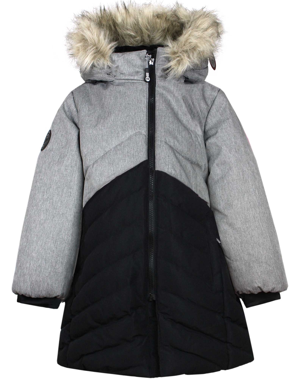 Nano Girls Colour Block Puffer Coat in Grey Black