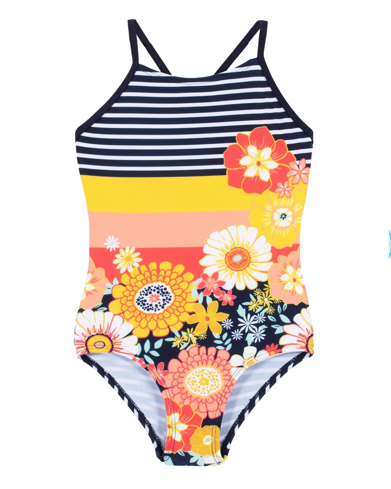 Nano Girls One piece Swimsuit in Stripe and Daisy Print Nano