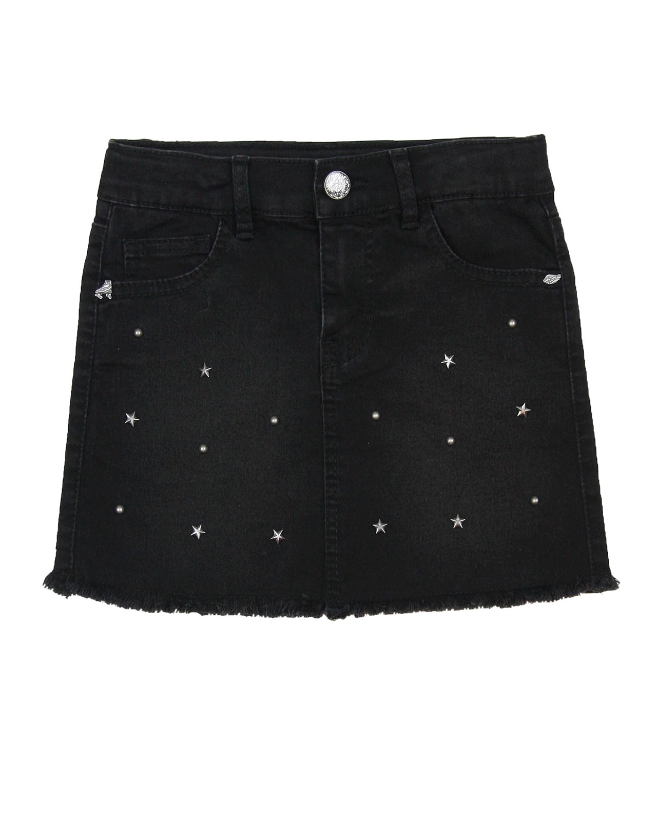 girls black denim skirt