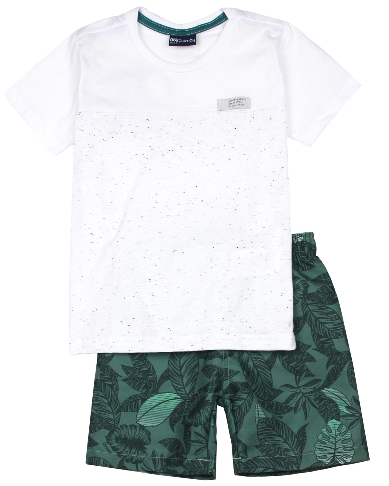 QUIMBY Boy's T-shirt and Swim Shorts Set in White/Green, Sizes 2-12