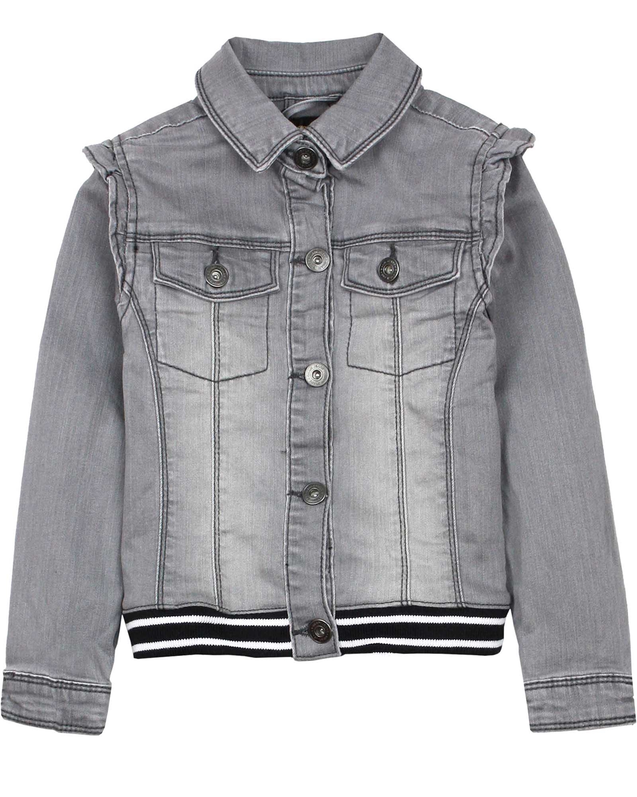 denim jacket with frill shoulders